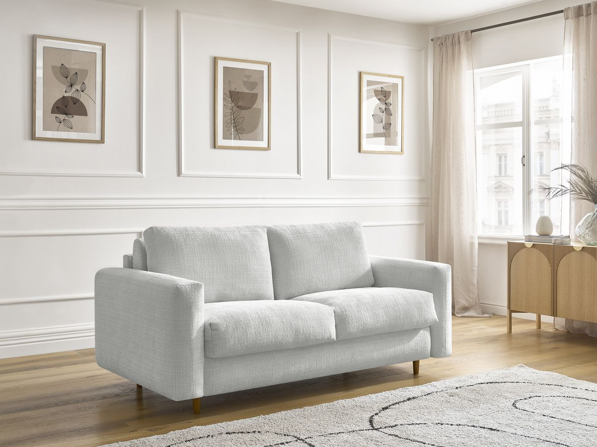 Bobochic Cocoone Schlafsofa 3-Sitzer Strukturstoff Hellgrau, Liegefläche 160 × 200 cm