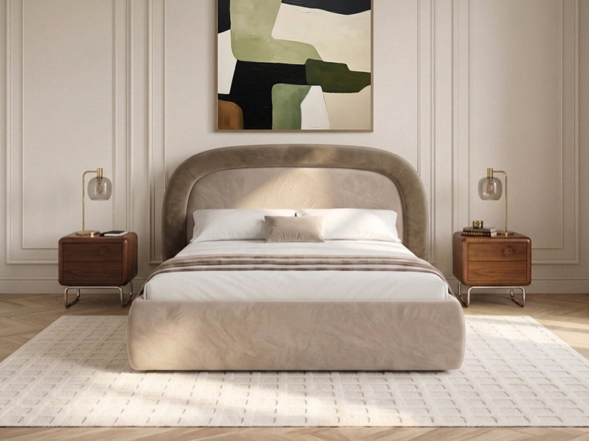 Bobochic Simone Polsterbett mit Bettkasten Samt Taupe, Liegefläche 160 × 200 cm