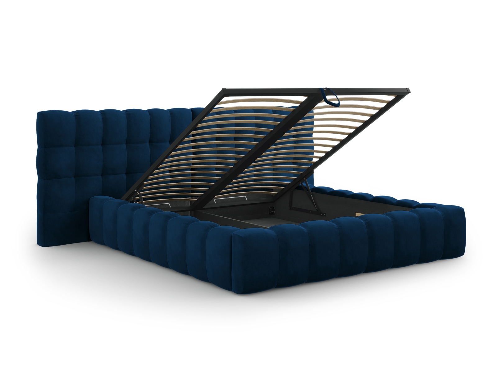 Cosmopolitan Design Stauraumbett mit doppeltem Kopfteil Bali 200x200 Samt Bluvel Königsblau