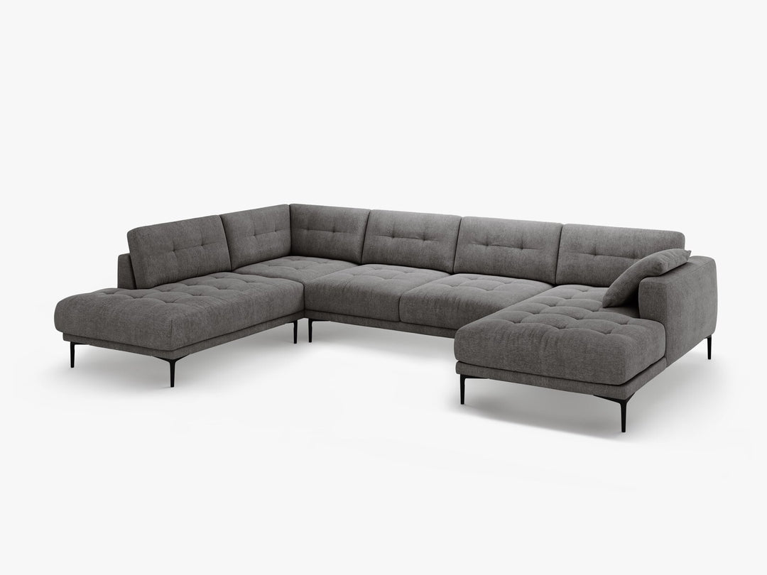 Micadoni Panorama Ecksofa Bemy 7-Sitzer Links Strukturierter Stoff Grau
