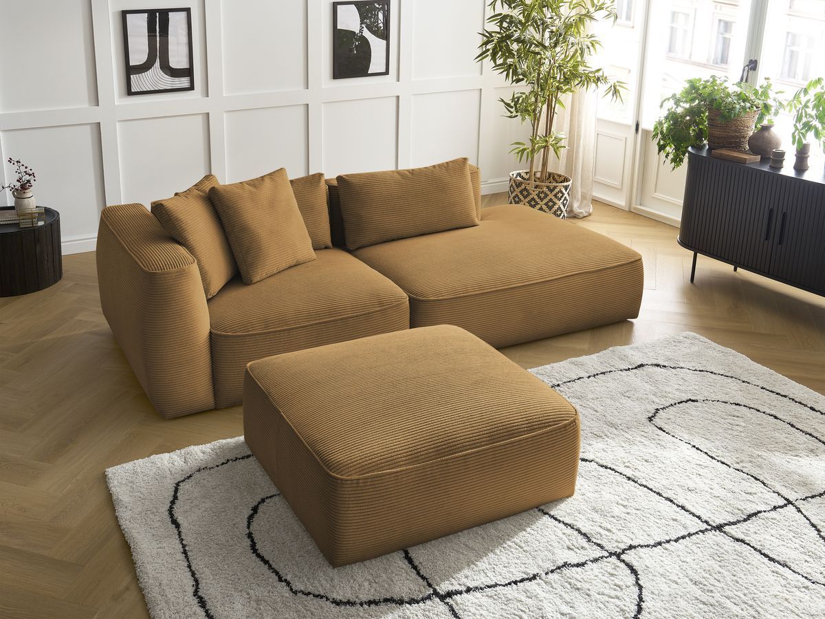 Bobochic Leopold Sofa 4-Sitzer mit Pouf Cordsamt Gelb Armlehne links