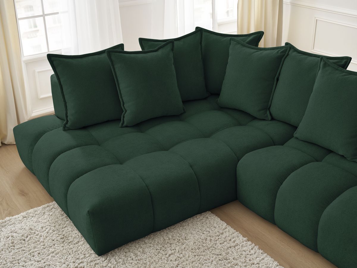 Bobochic Everest Ecksofa, 10 Kissen Strukturstoff Grün Ecke links