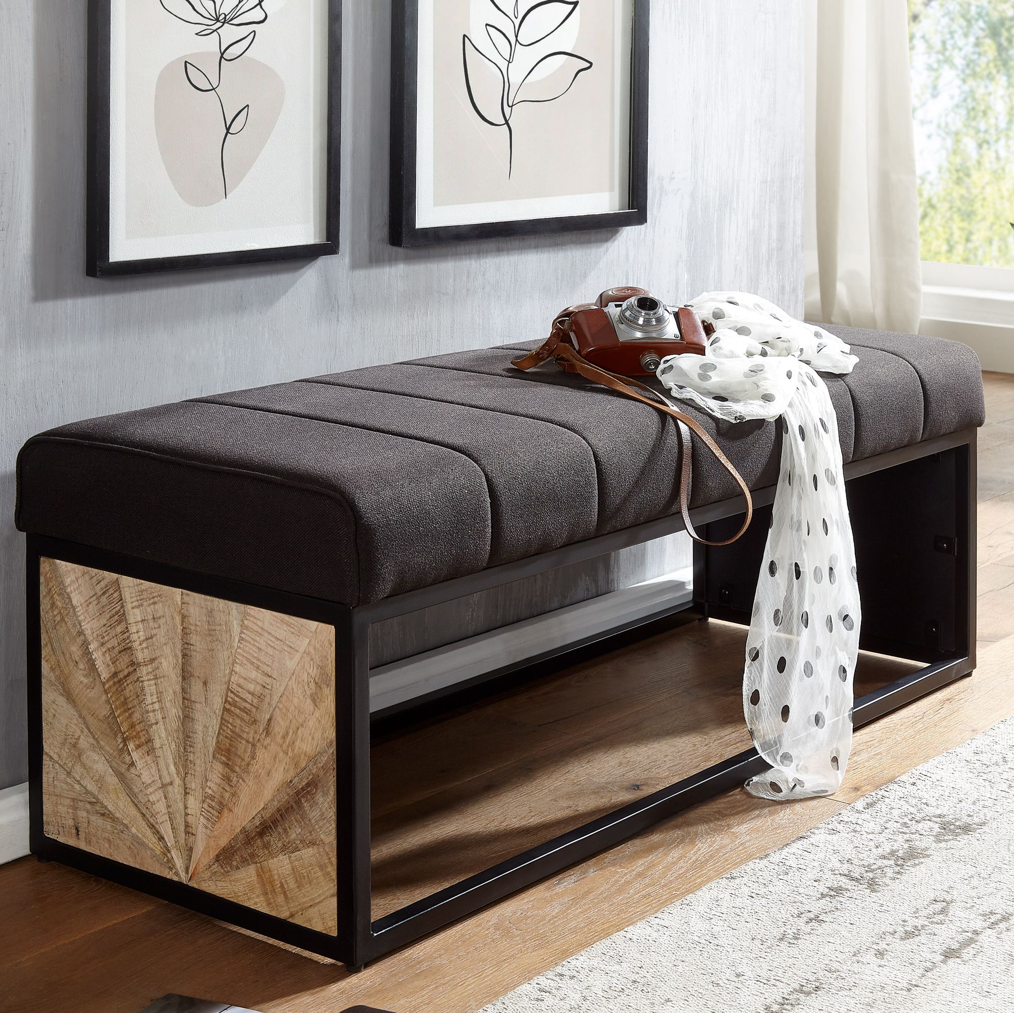 Polsterbank Holmavik Stoff Schwarz 105 × 40 × 40 cm