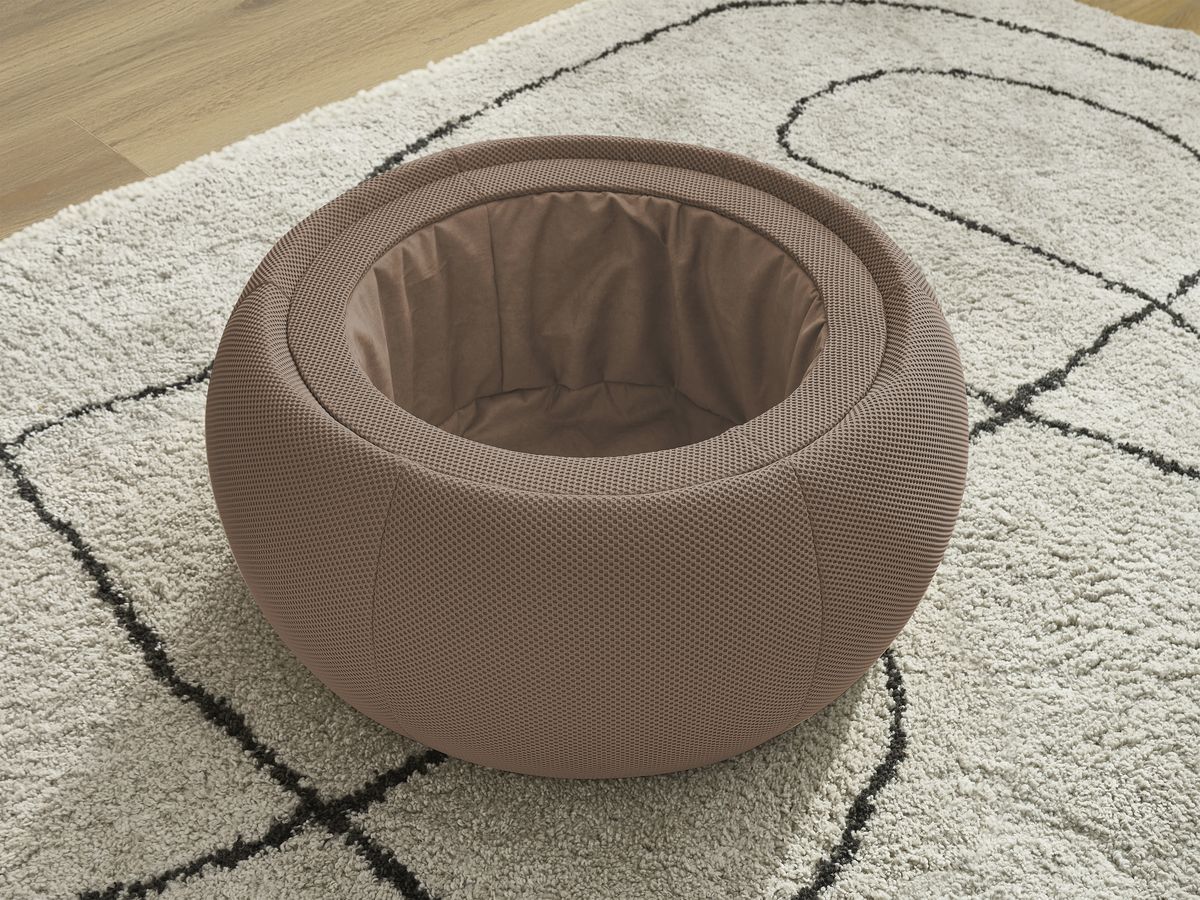 Bobochic Hayden Pouf mit Tablett, rund Mesh-Stoff Braun, 77 cm