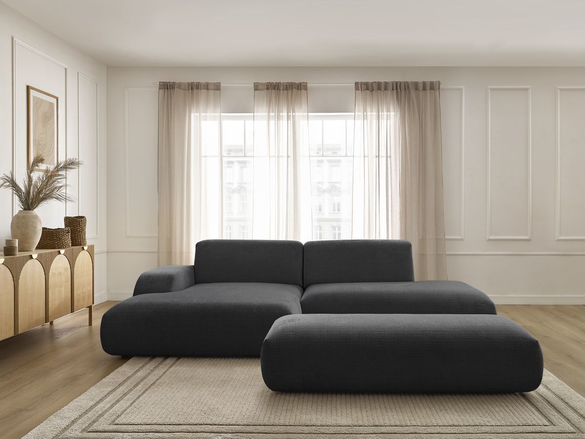 Bobochic Sirius Ecksofa mit Pouf 300 × 170 cm Strukturstoff Schwarz Ecke links