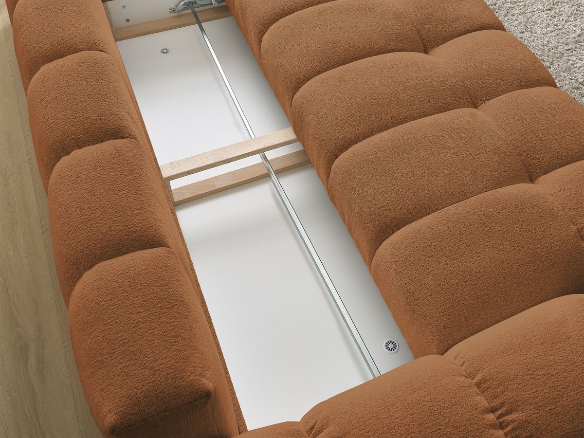 Bobochic Everest Schlafsofa 3-Sitzer mit Bettkasten, 5 Kissen Melange-Stoff Orange