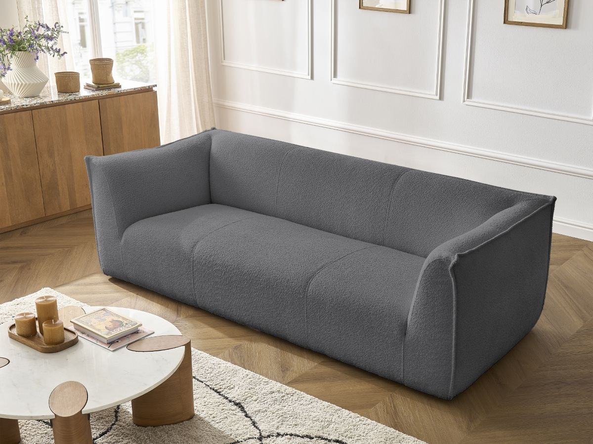 Bobochic Giorgia Sofa 3-Sitzer Bouclé-Stoff Dunkelgrau
