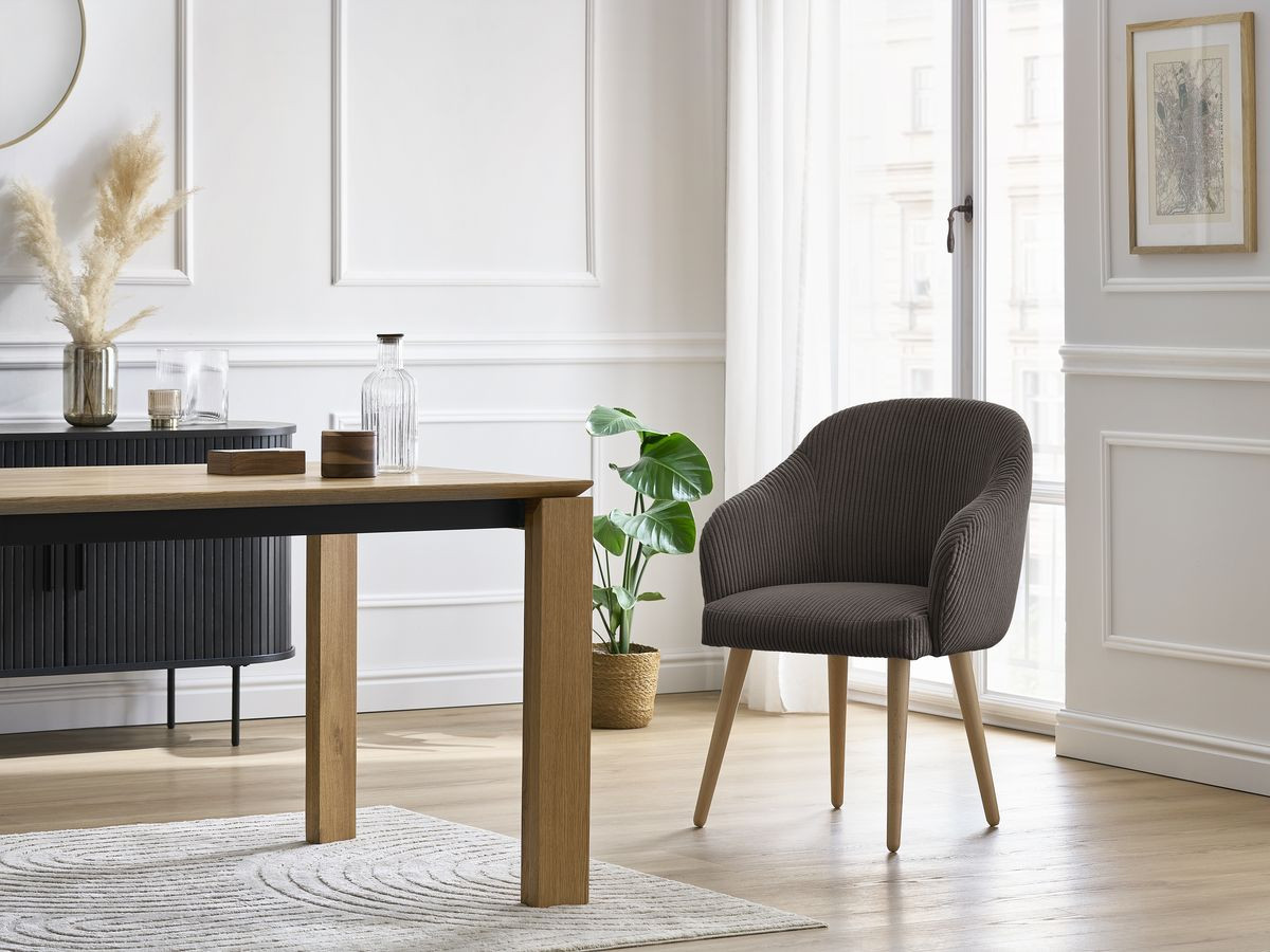 Bobochic Sophie Esszimmerstuhl 2er-Set mit skandinavischen Holzbeinen Cordsamt Taupe
