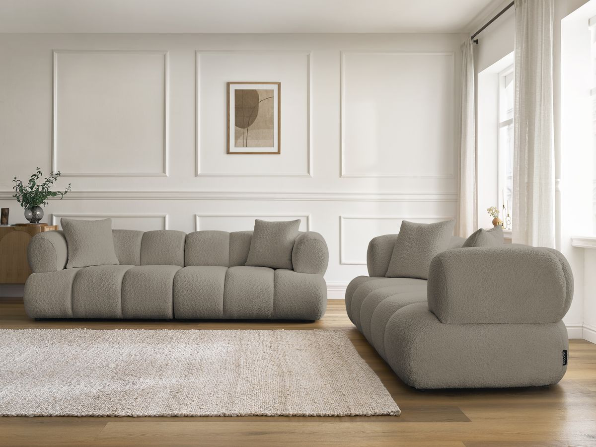 Bobochic Pamira Sofa 5-Sitzer Bouclé-Stoff Taupe