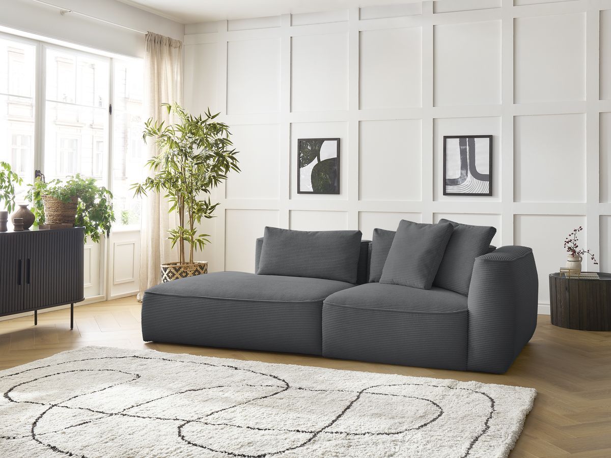 Bobochic Leopold Sofa 3-Sitzer Cordsamt Dunkelgrau Armlehne rechts