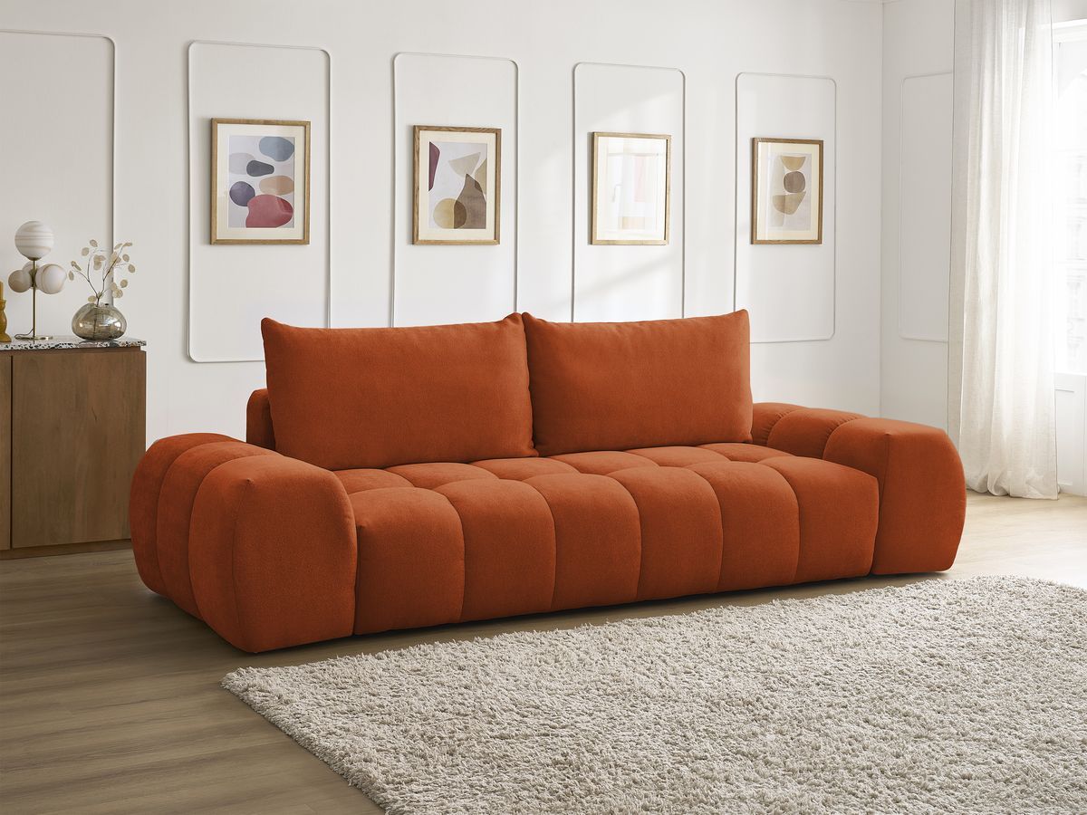 Bobochic Everest Sofa 3-Sitzer, 2 Kissen Strukturstoff Orange