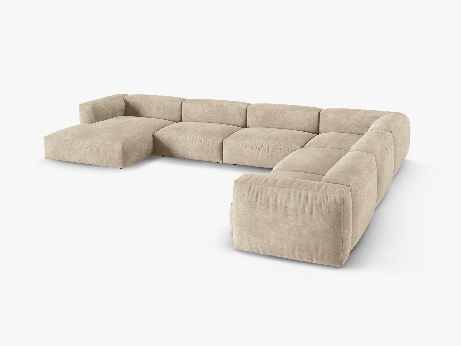 Micadoni modulares Ecksofa XL Martina 6-Sitzer 90cm Sitztiefe Rechts Samt Vogue Helles Beige