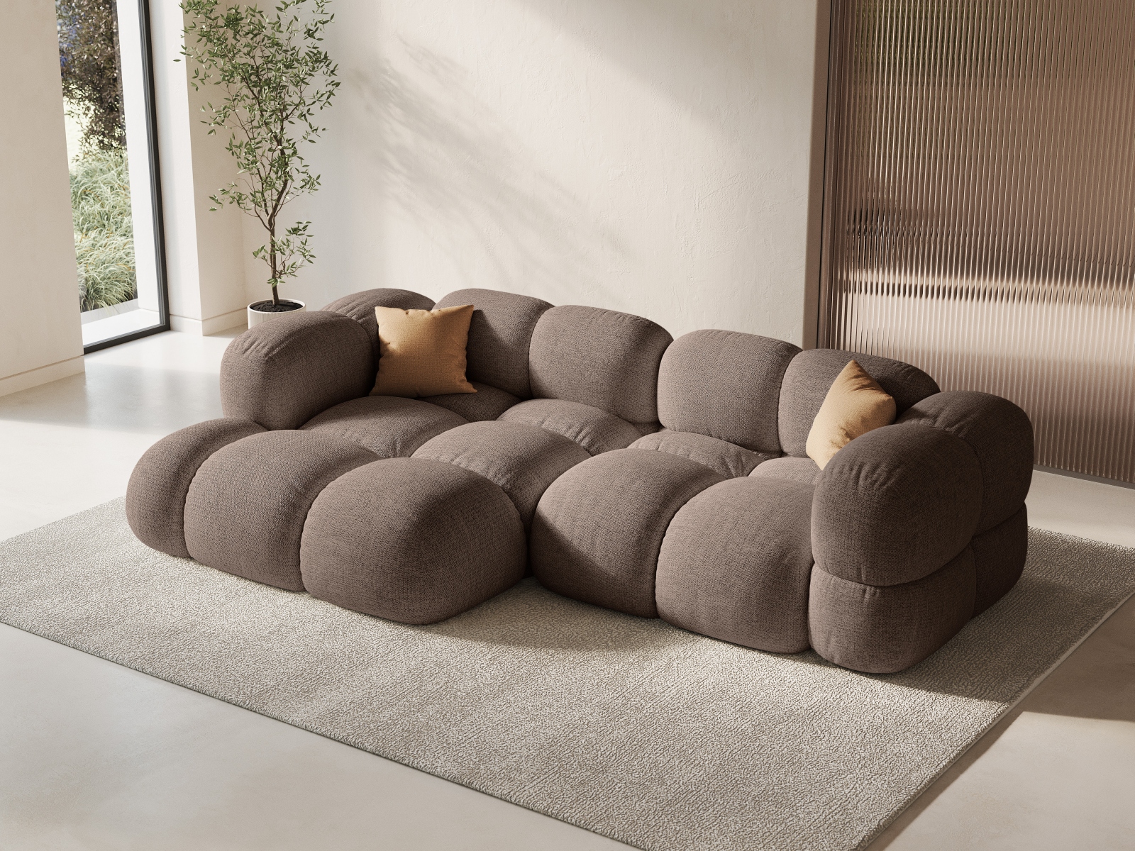 Cosmopolitan Design Ecksofa Loretto 3-Sitzer Strukturierter Stoff Sorella Cappuccino Links