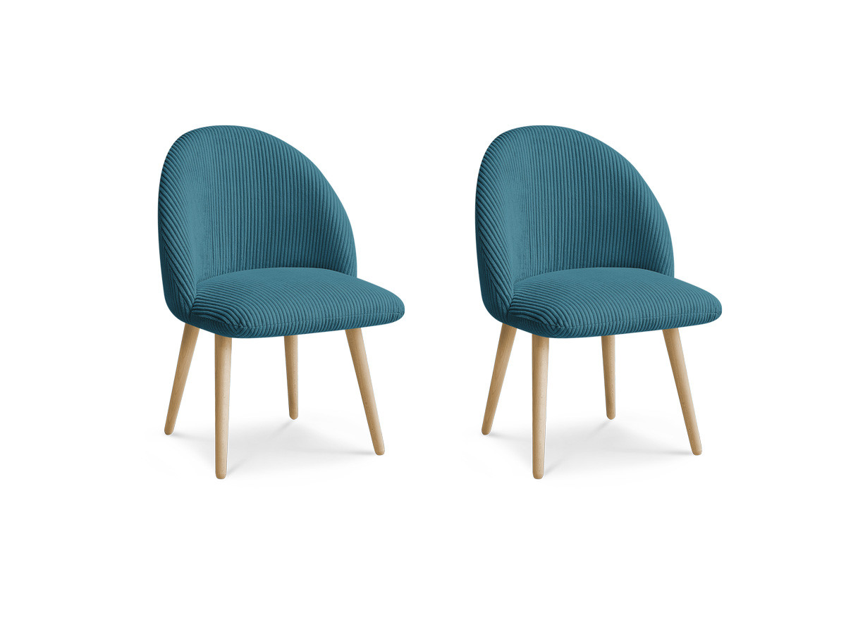 Bobochic Lalie Esszimmerstuhl 2er-Set mit skandinavischen Holzbeinen Cordsamt Dunkelblau