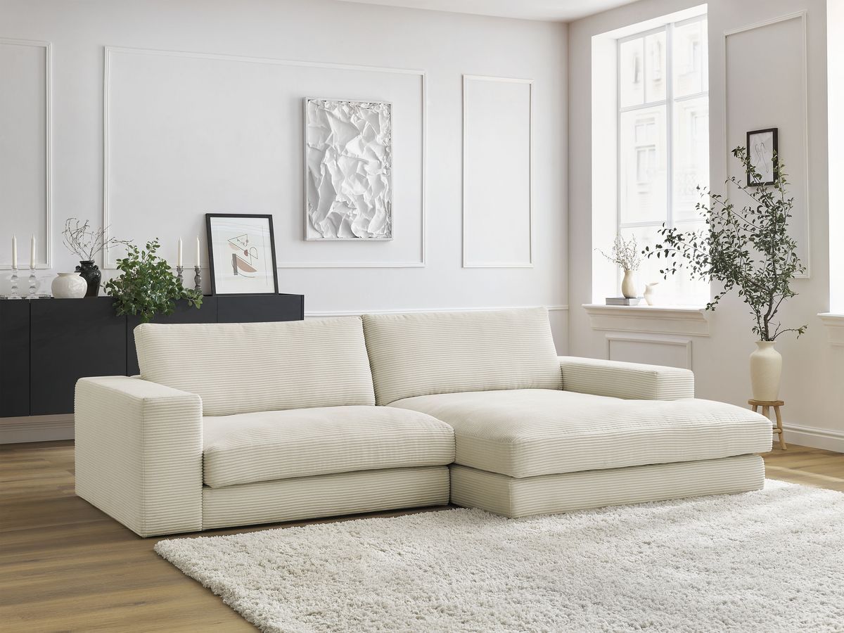 Bobochic Leonard Ecksofa 234 × 159 cm Cordsamt Beige Ecke rechts