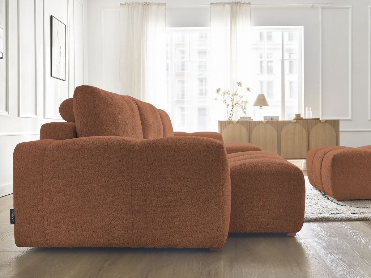 Bobochic Anakin Wohnlandschaft mit Pouf, 3 Kissen Bouclé-Stoff Orange