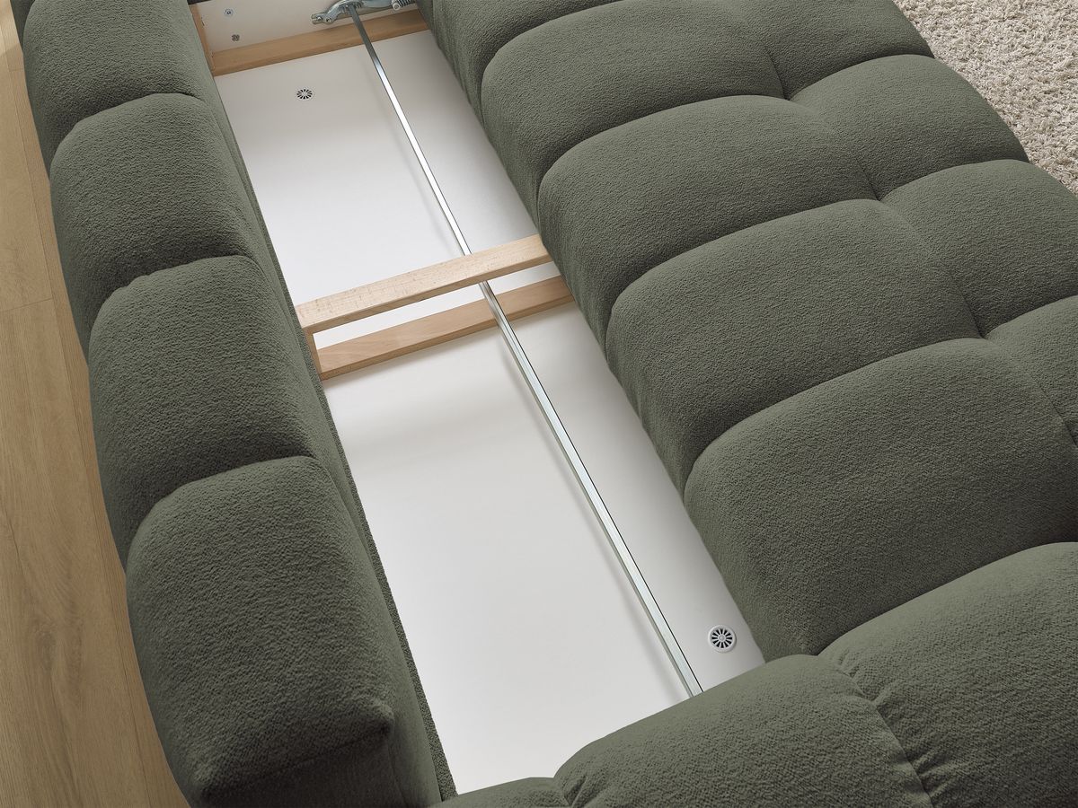 Bobochic Everest Schlafsofa 3-Sitzer mit Bettkasten, 5 Kissen Melange-Stoff Grün