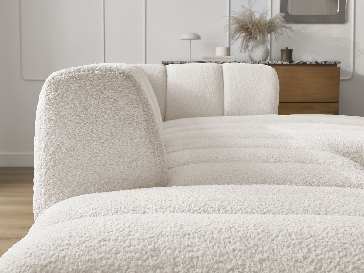 Bobochic Annecy Ecksofa mit Pouf Bouclé-Stoff Weiß Ecke rechts