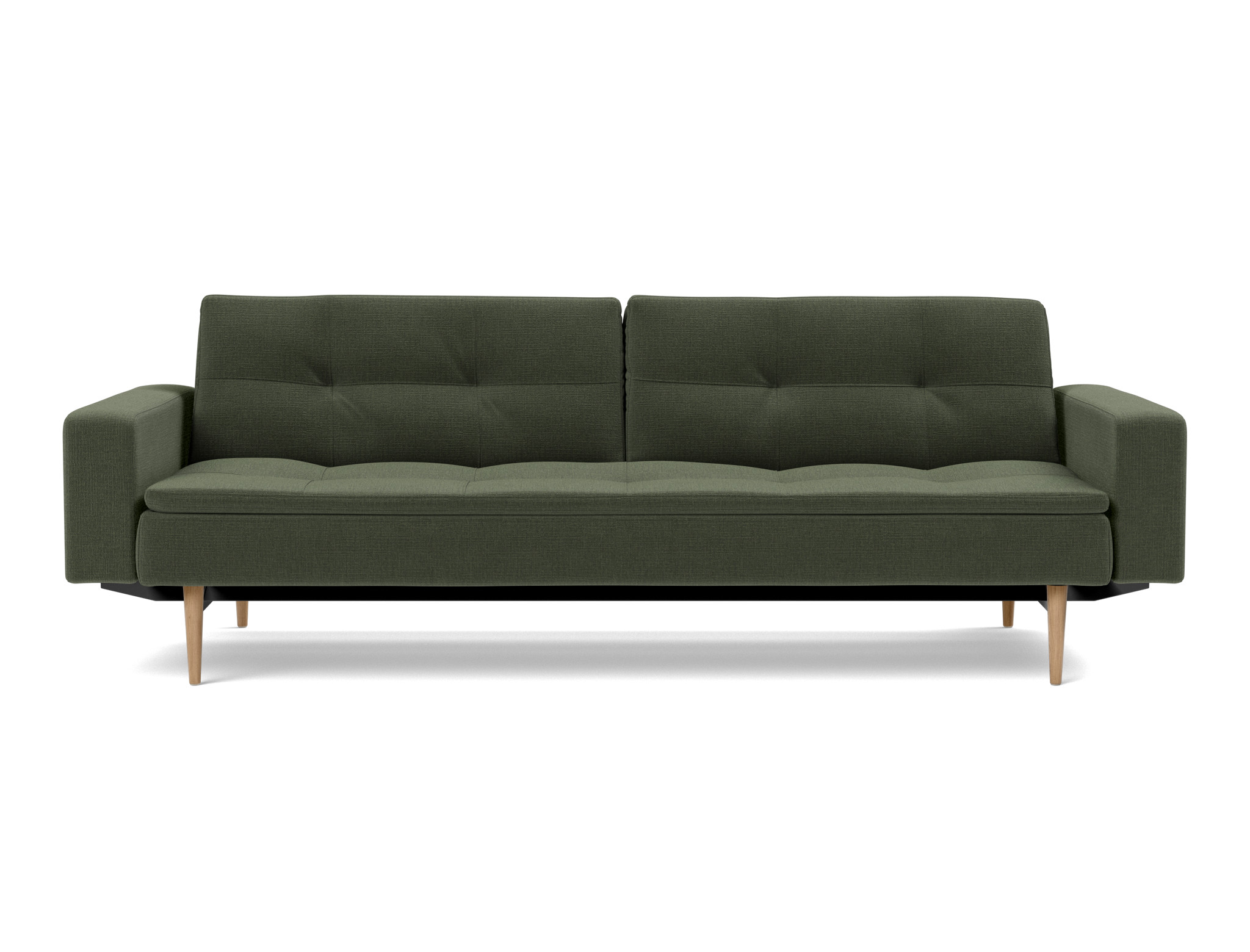 Schlafsofa Dublexo mit Armlehnen Chenille Esina 413-Olive-Green Beine Styletto Eiche hell