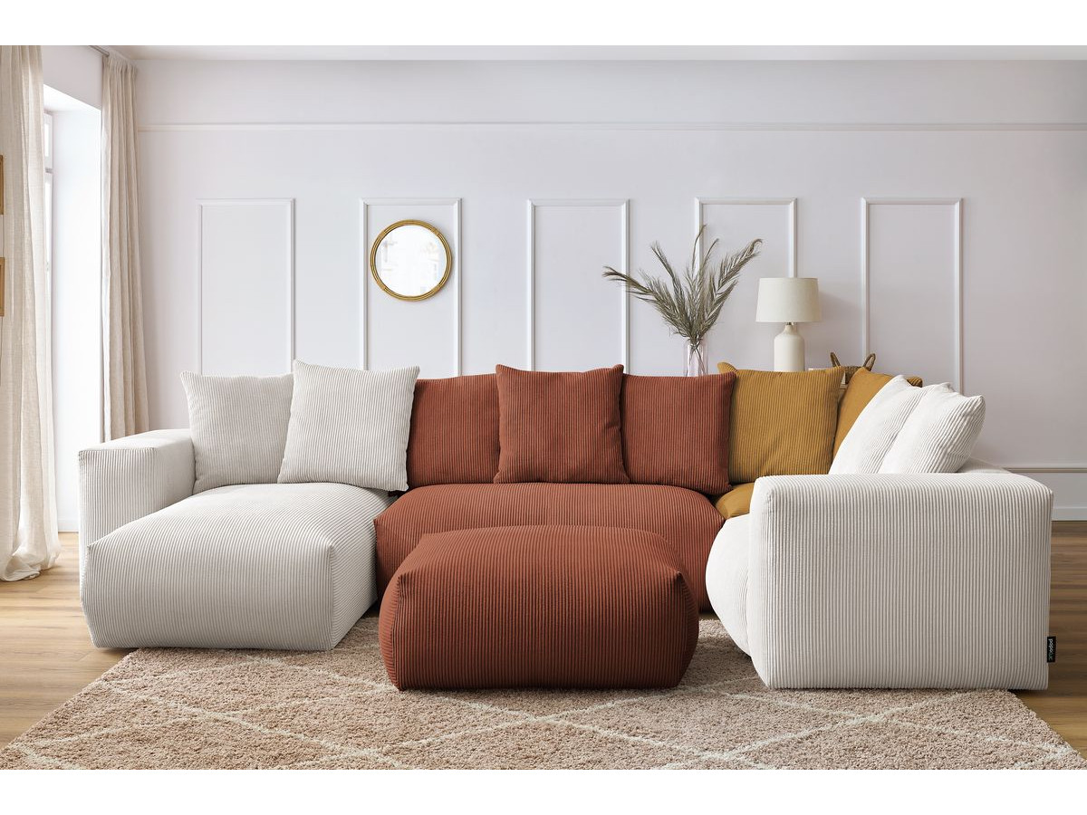 Bobochic Voltaire Wohnlandschaft mit Pouf 356 × 214 cm Cordsamt Mehrfarbig Ecke links