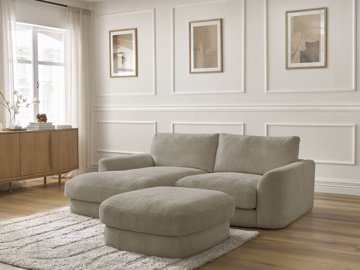 Bobochic Leonore Ecksofa mit Pouf Strukturstoff Taupe Ecke links