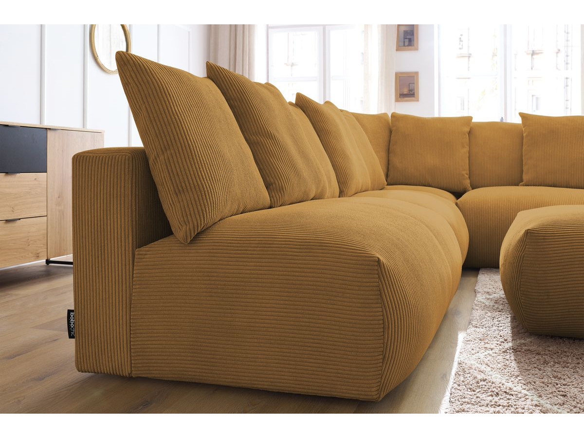 Bobochic Voltaire Ecksofa mit Pouf 322 × 268 cm Cordsamt Gelb Ecke rechts