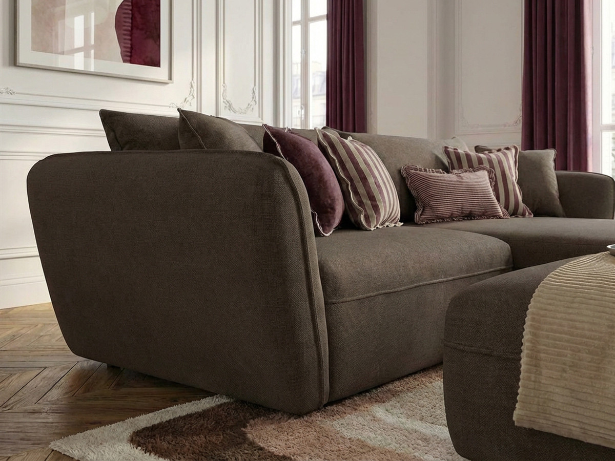 Bobochic Luigi Ecksofa mit Pouf Strukturstoff Taupe Ecke rechts