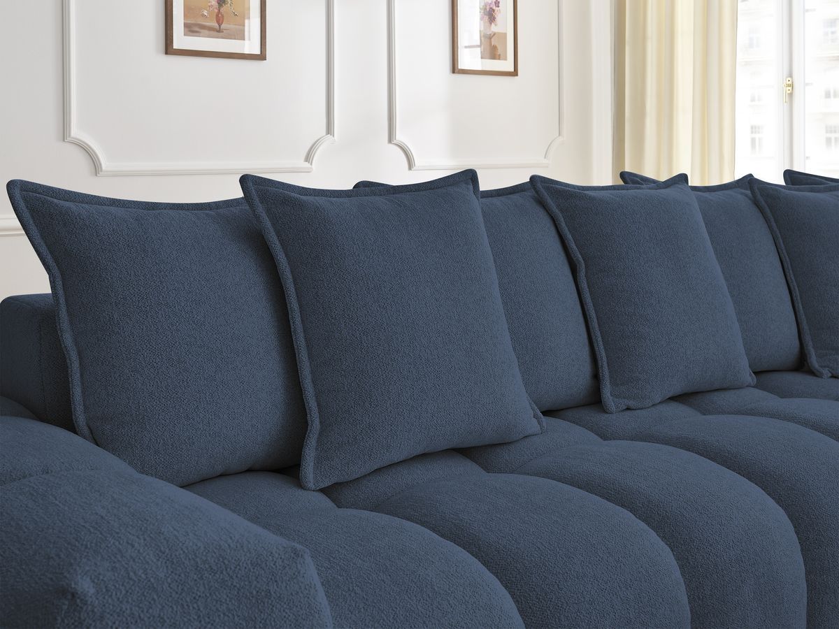 Bobochic Everest Ecksofa mit Schlaffunktion und Pouf, 10 Kissen Melange-Stoff Dunkelblau Ecke rechts
