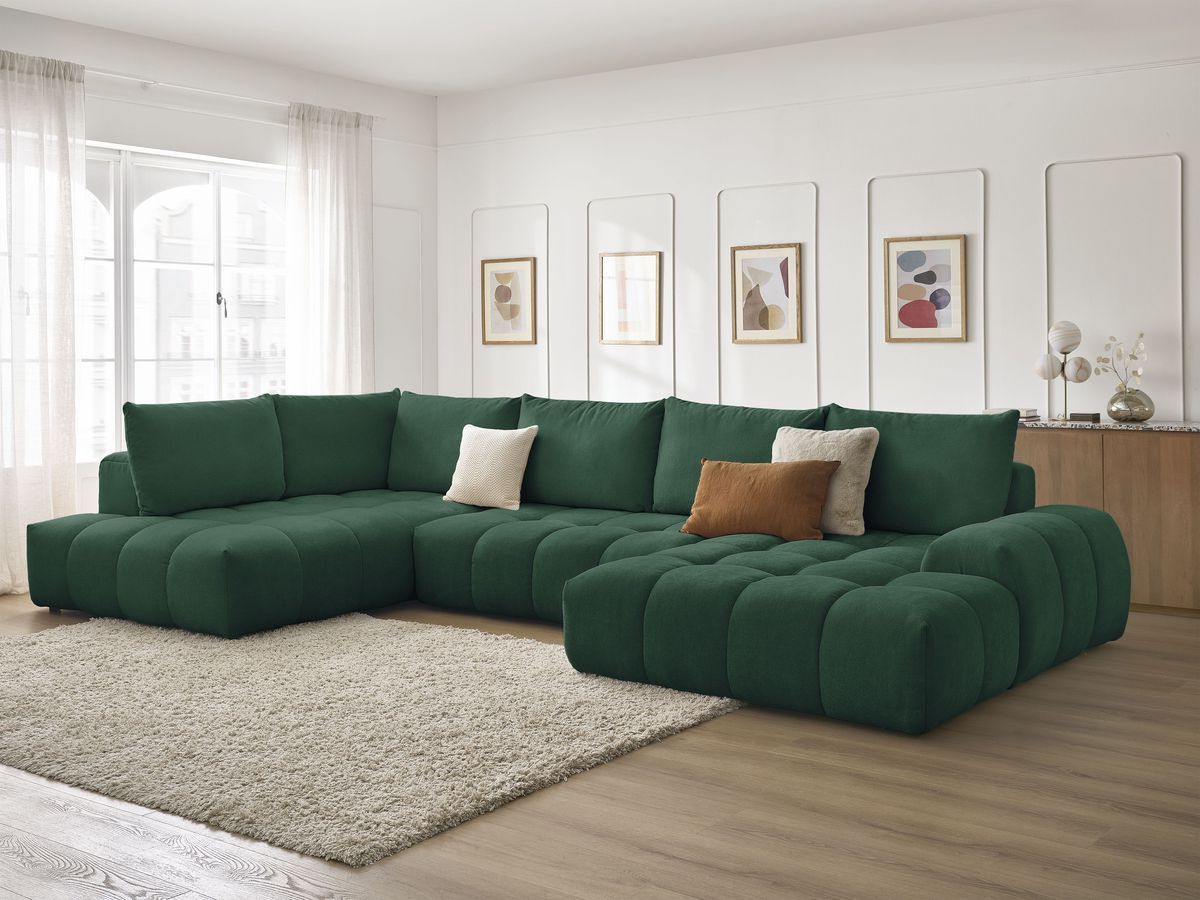Bobochic Everest Wohnlandschaft, 6 Kissen Strukturstoff Grün Ecke rechts