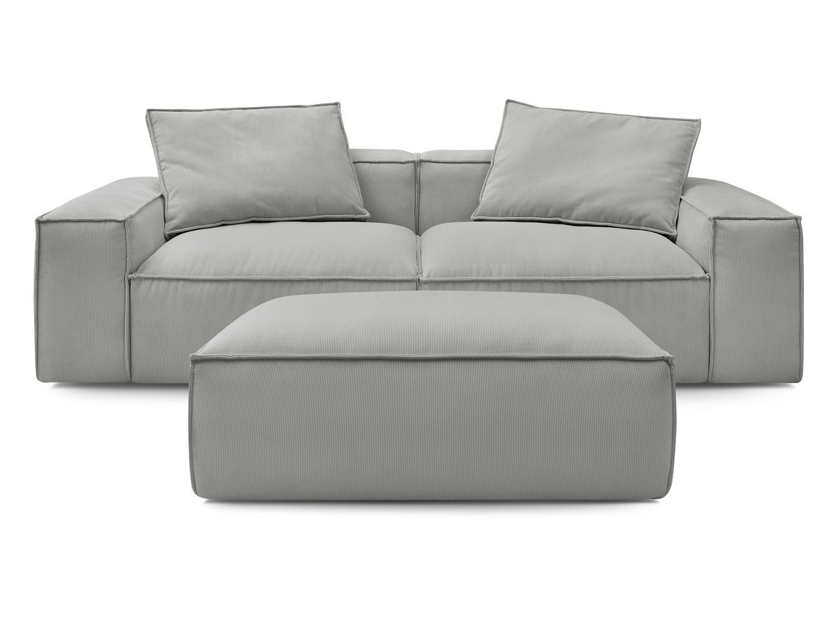 Bobochic Boheme Sofa 4-Sitzer mit Pouf Cordsamt Hellgrau