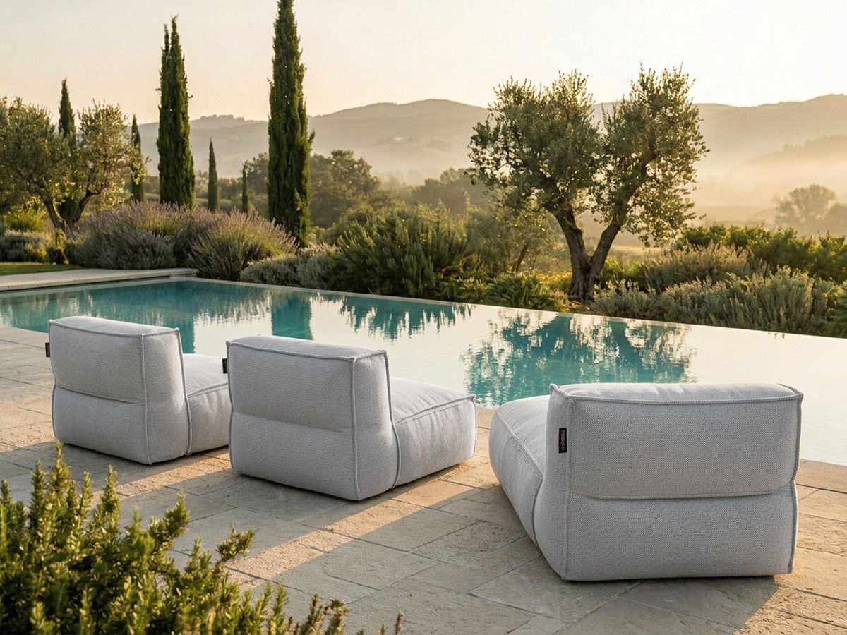 Bobochic Biarritz Gartensofa 3-Sitzer Melange-Stoff Grau