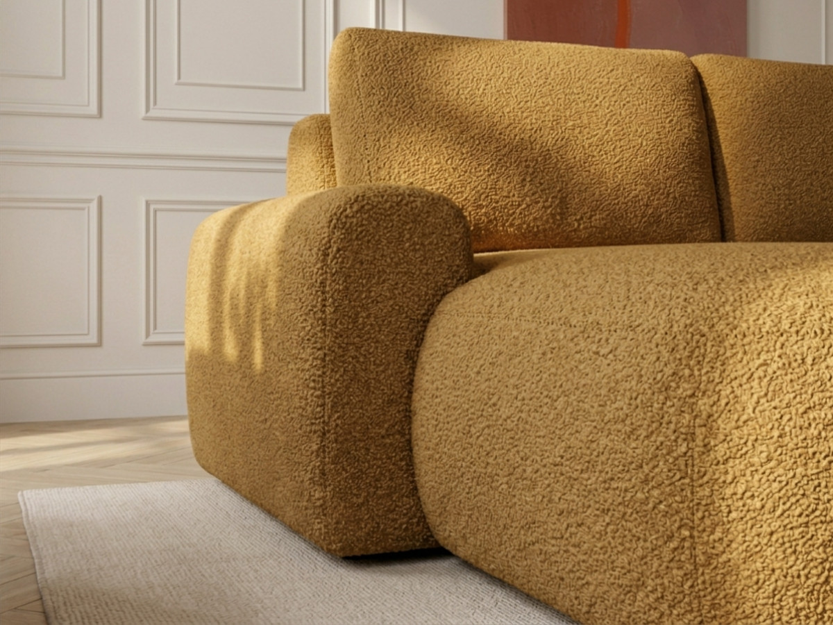 Bobochic Tango Ecksofa mit Schlaffunktion und Bettkasten Bouclé-Stoff Gelb Ecke links