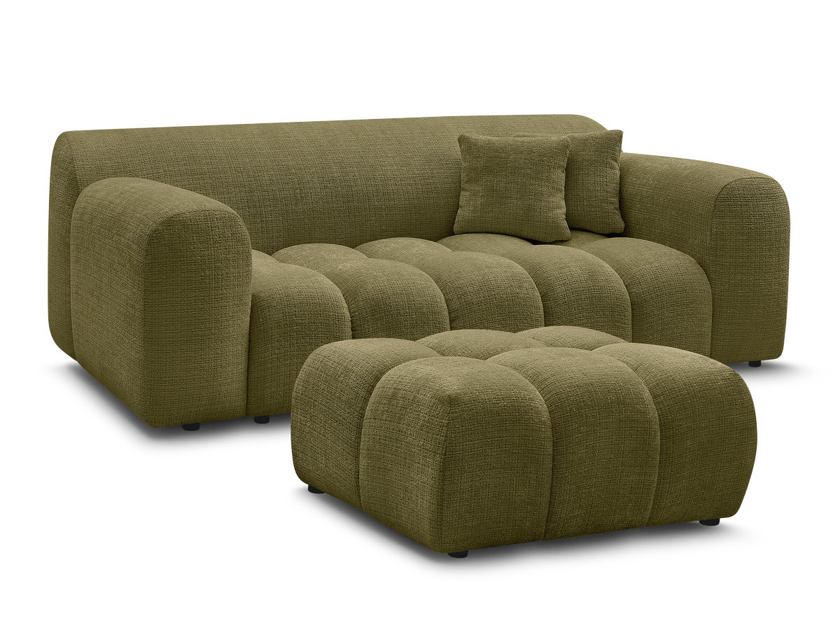 Bobochic Melisse Sofa 2-Sitzer mit Pouf Strukturstoff Grün