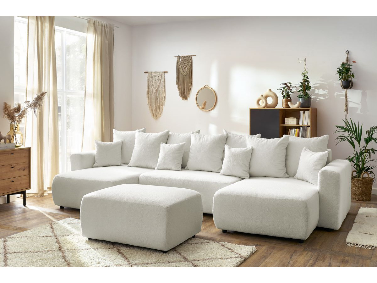 Bobochic Envy Wohnlandschaft mit rechteckigem Pouf Bouclé-Stoff Weiß