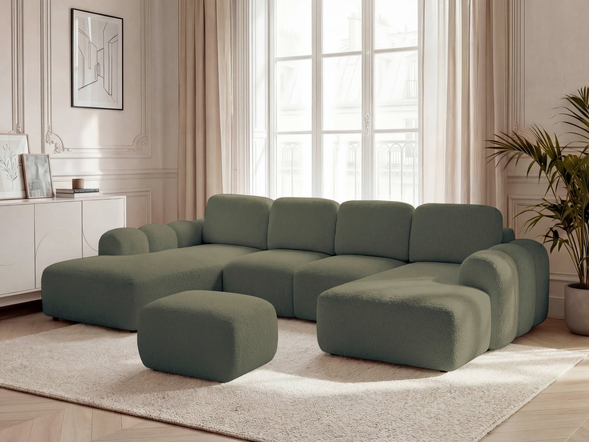 Bobochic Montaigne Wohnlandschaft mit Pouf Bouclé-Stoff Grün Ecke rechts