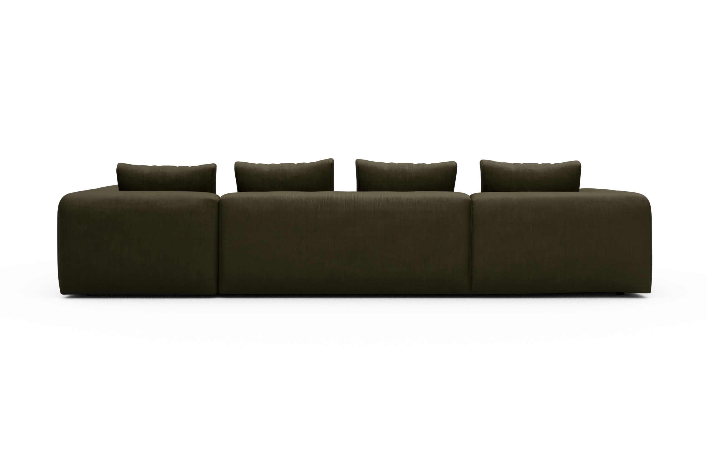 Wohnlandschaft Fred Chaiselongue links mit 2-Sitzer und lange Armlehne rechts Cordufine-Pine-Green