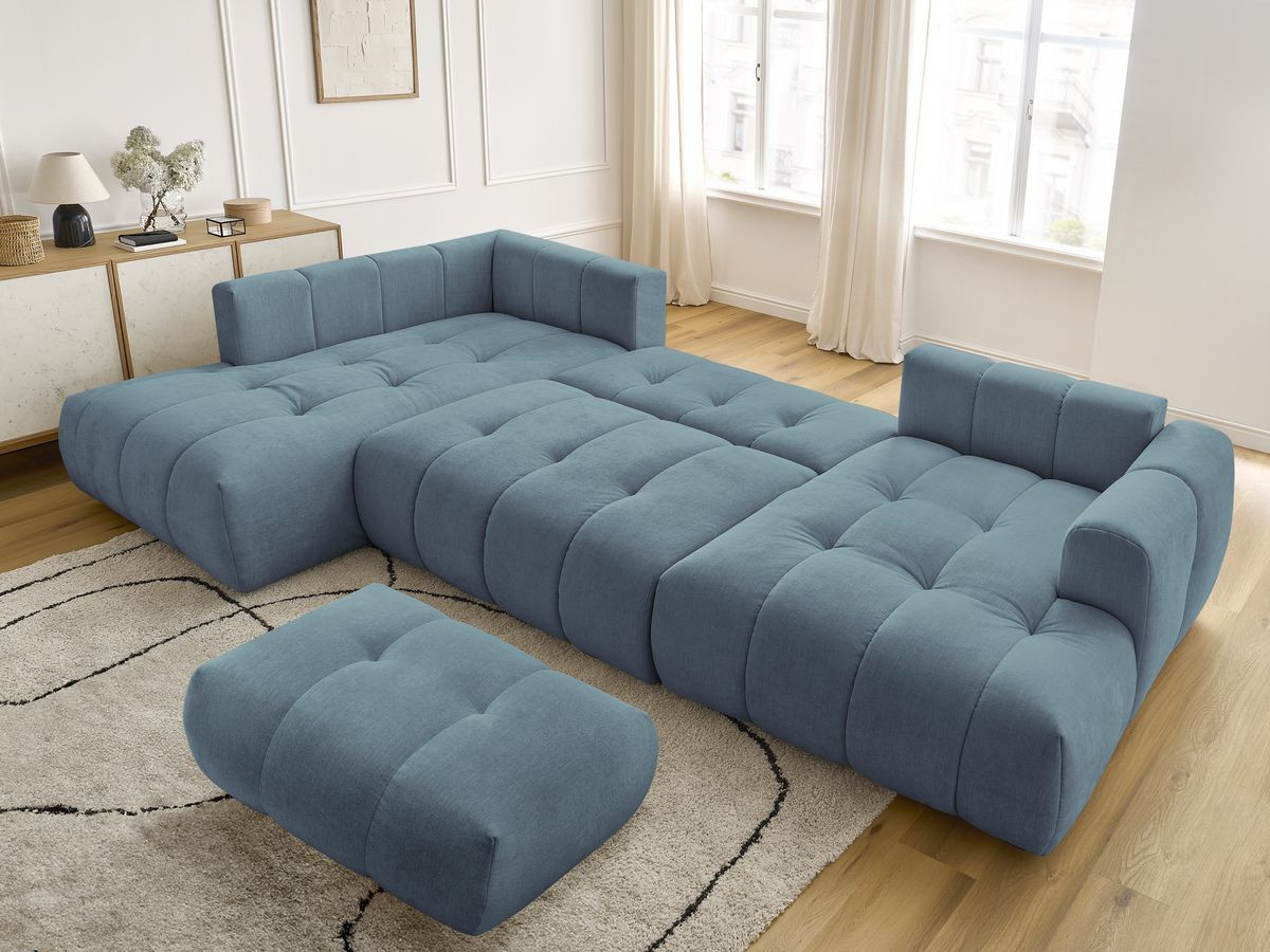 Bobochic Fuji Wohnlandschaft mit Pouf Stoff Hellblau Ecke rechts