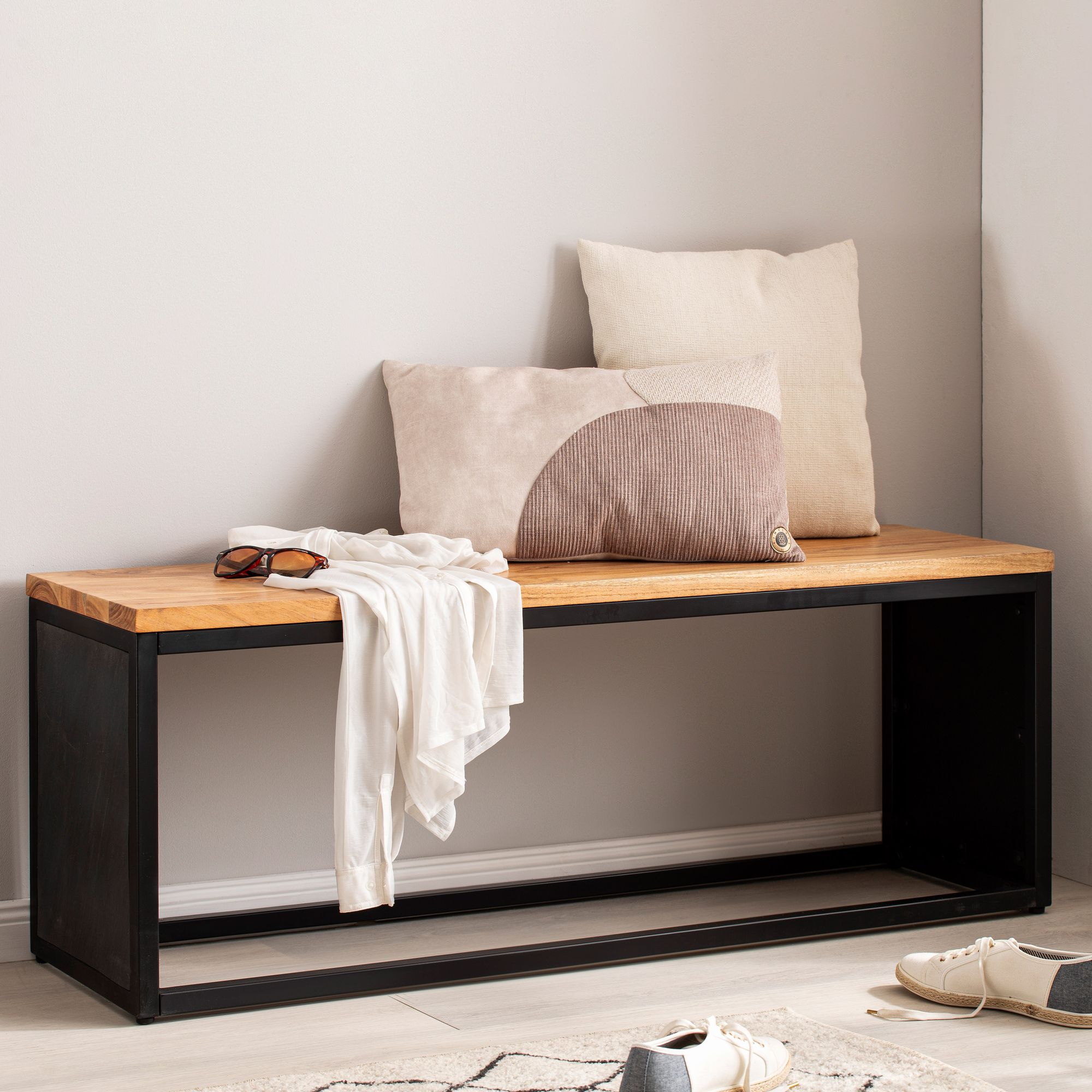 Sitzbank Brattvag Akazie Massivholz Schwarz 120 × 35 × 45 cm
