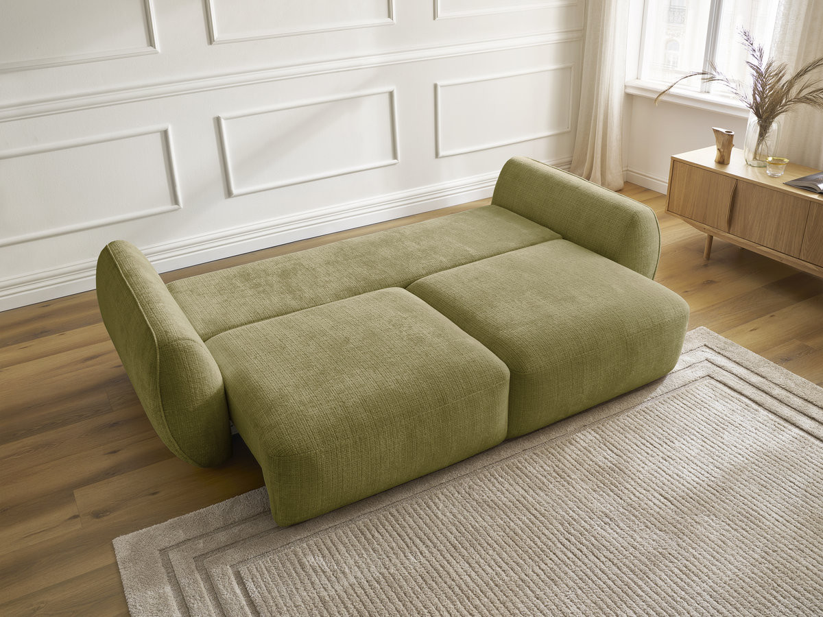 Bobochic Denise Schlafsofa 3-Sitzer mit Bettkasten Strukturstoff Grün