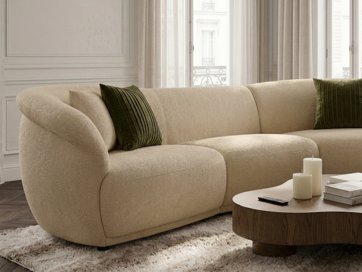 Bobochic Nora Ecksofa Chenille Beige Ecke rechts
