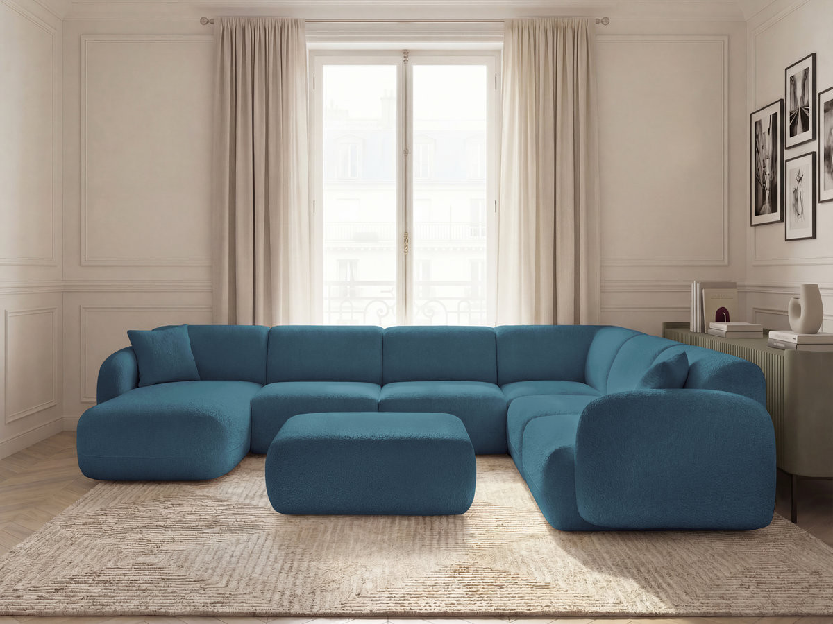 Bobochic Anda Wohnlandschaft mit Pouf 373 × 289 cm Chenille Hellblau Ecke rechts