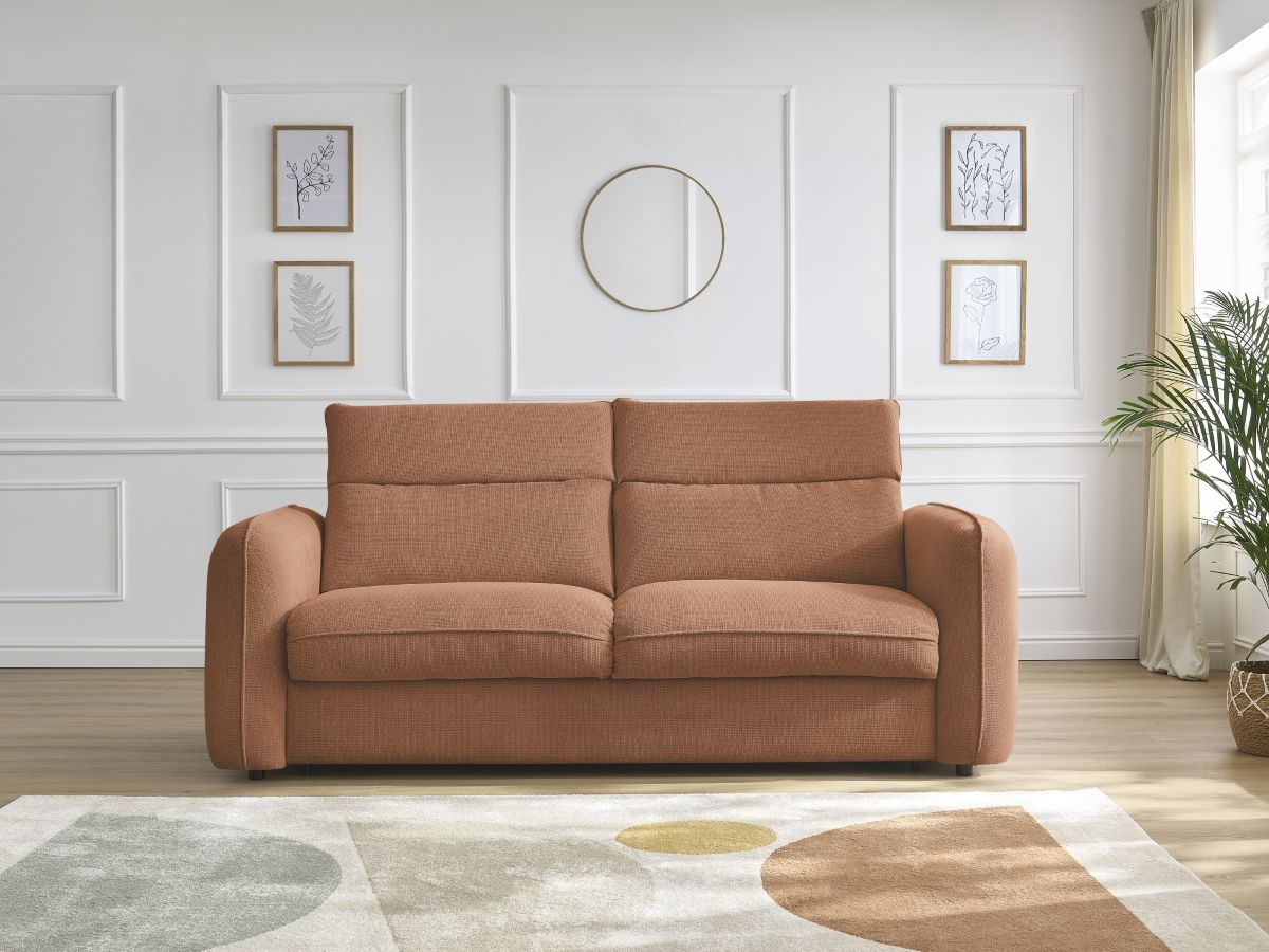 Bobochic Achille Schlafsofa 3-Sitzer Melange-Stoff Orange, Liegefläche 160 × 200 cm
