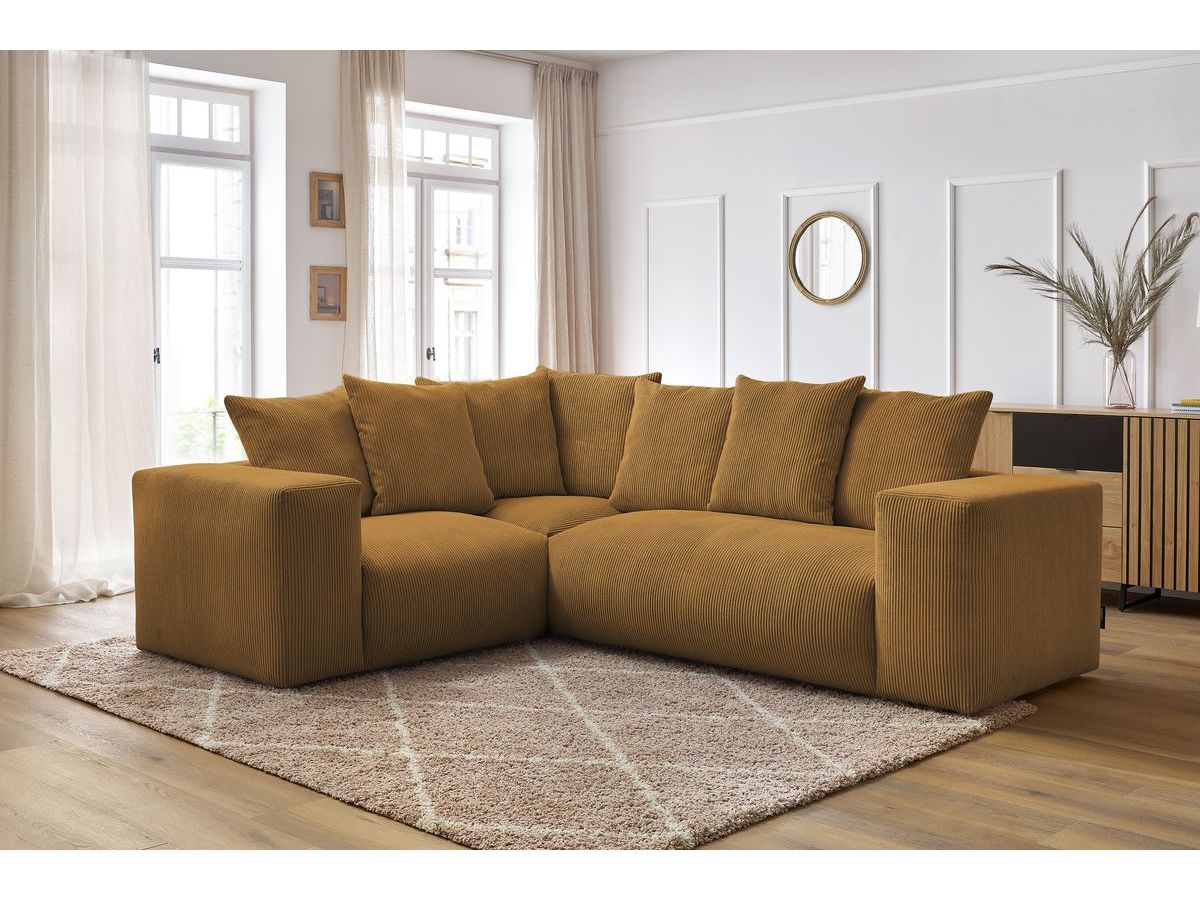 Bobochic Voltaire Ecksofa 268 × 214 cm Cordsamt Gelb Ecke links