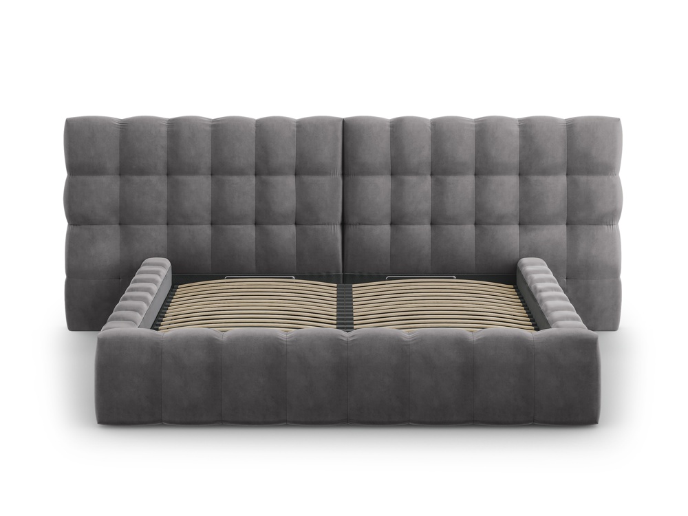 Cosmopolitan Design Stauraumbett mit doppeltem Kopfteil Bali 160x200 Samt Bluvel Grau