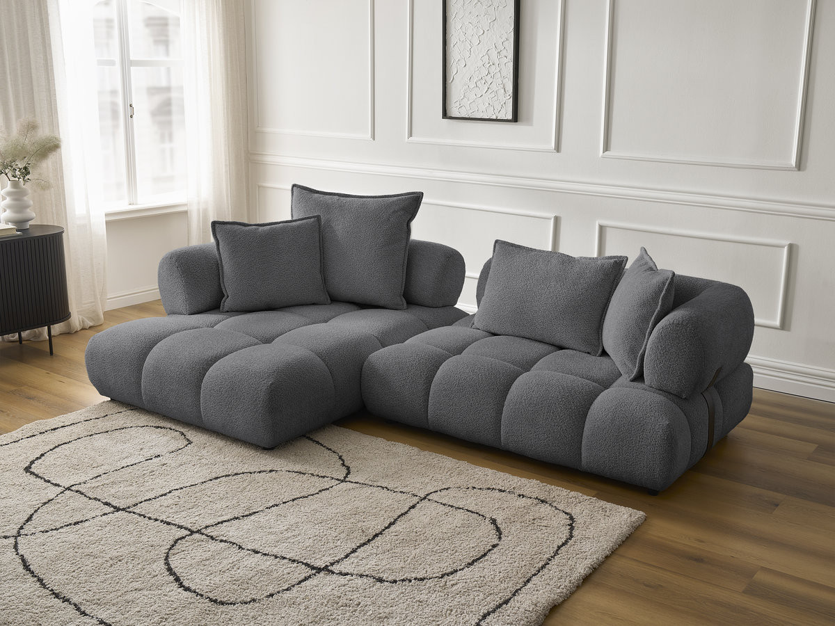 Bobochic Alya Ecksofa Bouclé-Stoff Dunkelgrau Ecke links