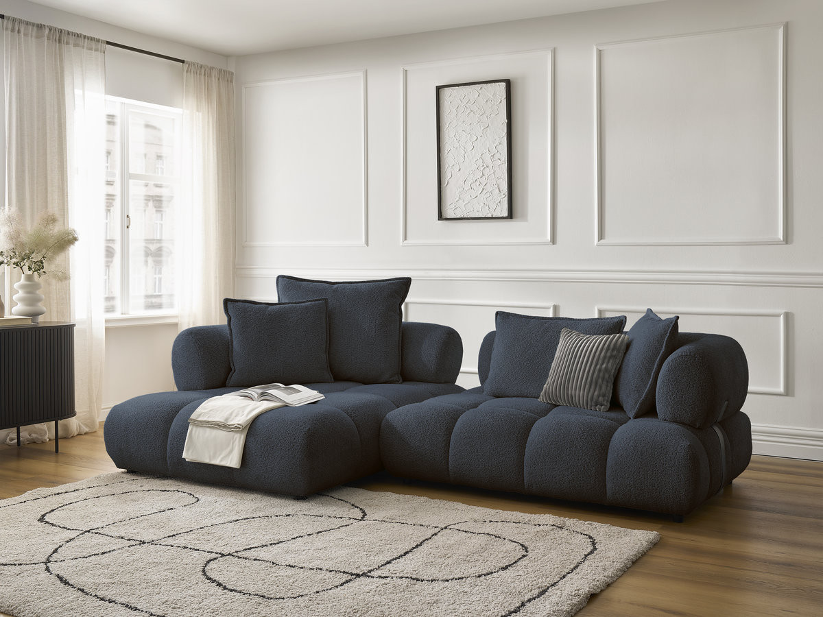 Bobochic Alya Ecksofa Bouclé-Stoff Dunkelblau Ecke links