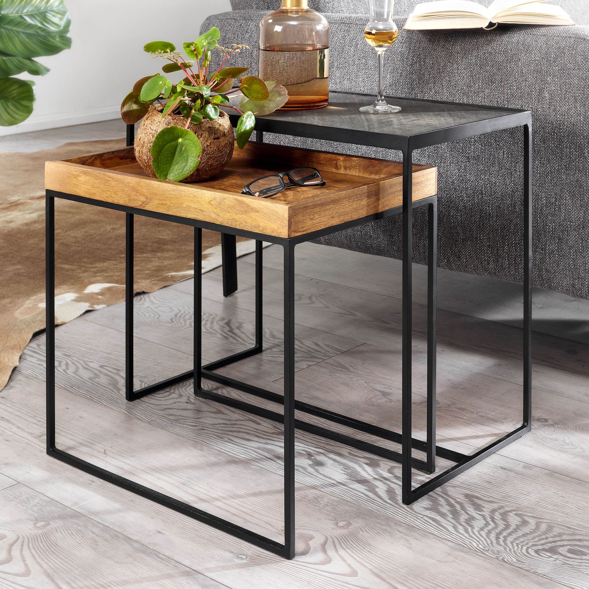 Satztisch 2er-Set Thingeyri Mango Massivholz 60 × 30 × 50 cm