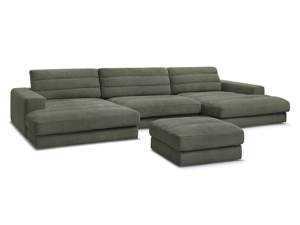Bobochic Sierra Wohnlandschaft mit Pouf Strukturstoff Dunkelgrün