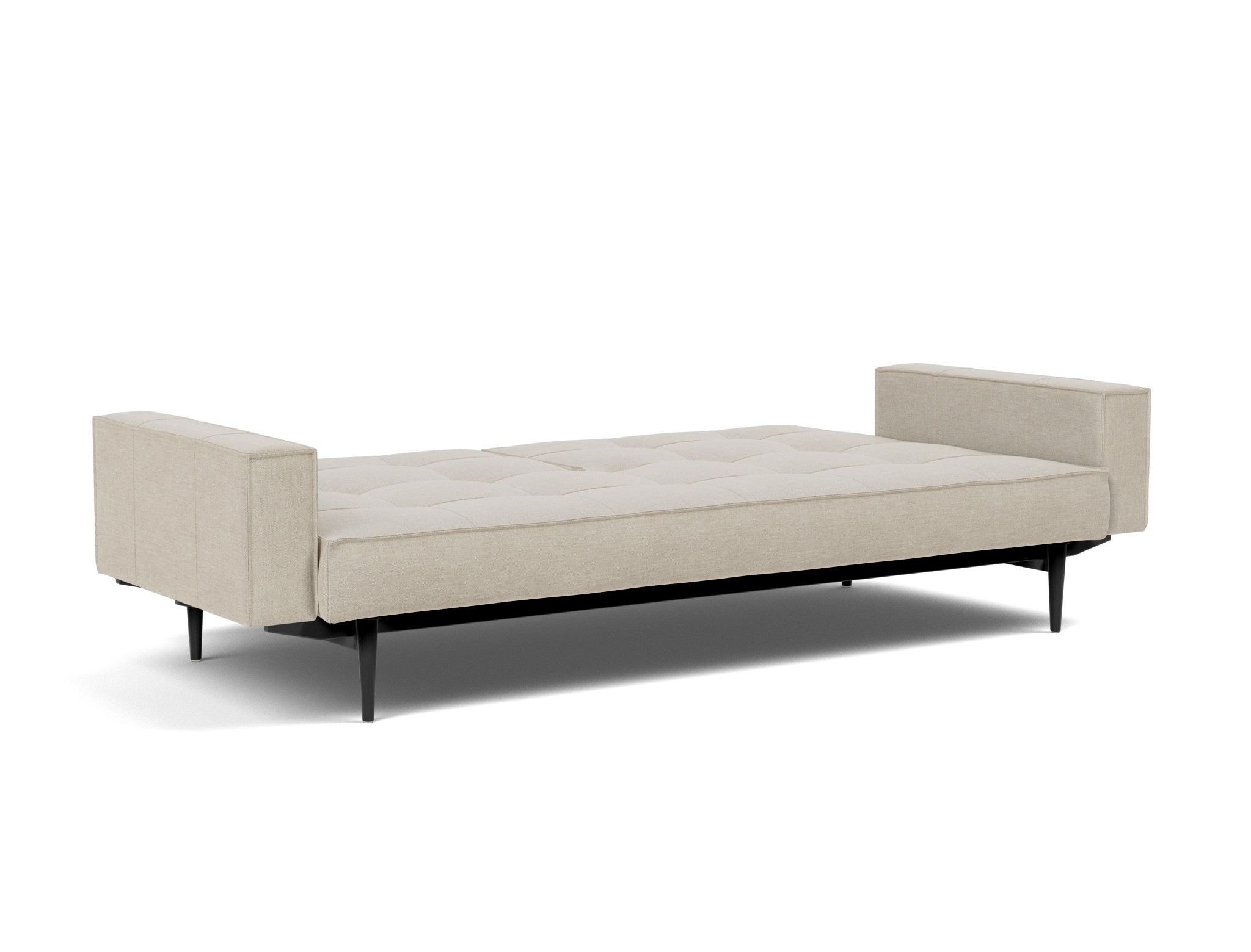 Schlafsofa Splitback mit Armlehnen Flachgewebe Phobos 586-Latte Beine Styletto Eiche schwarz