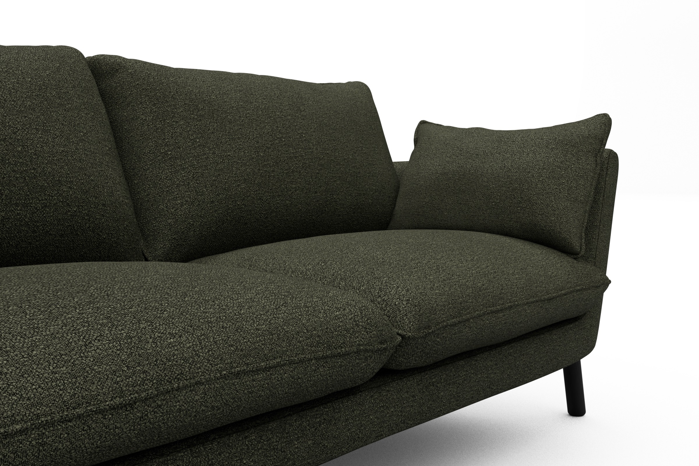 Sofa Emil 2-Sitzer Beinfarbe Eiche Schwarz Boucle-Forest-Green